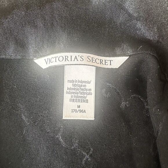 VS Black Satin Pajama Top M Logo Script Piping - Picture 4 of 5